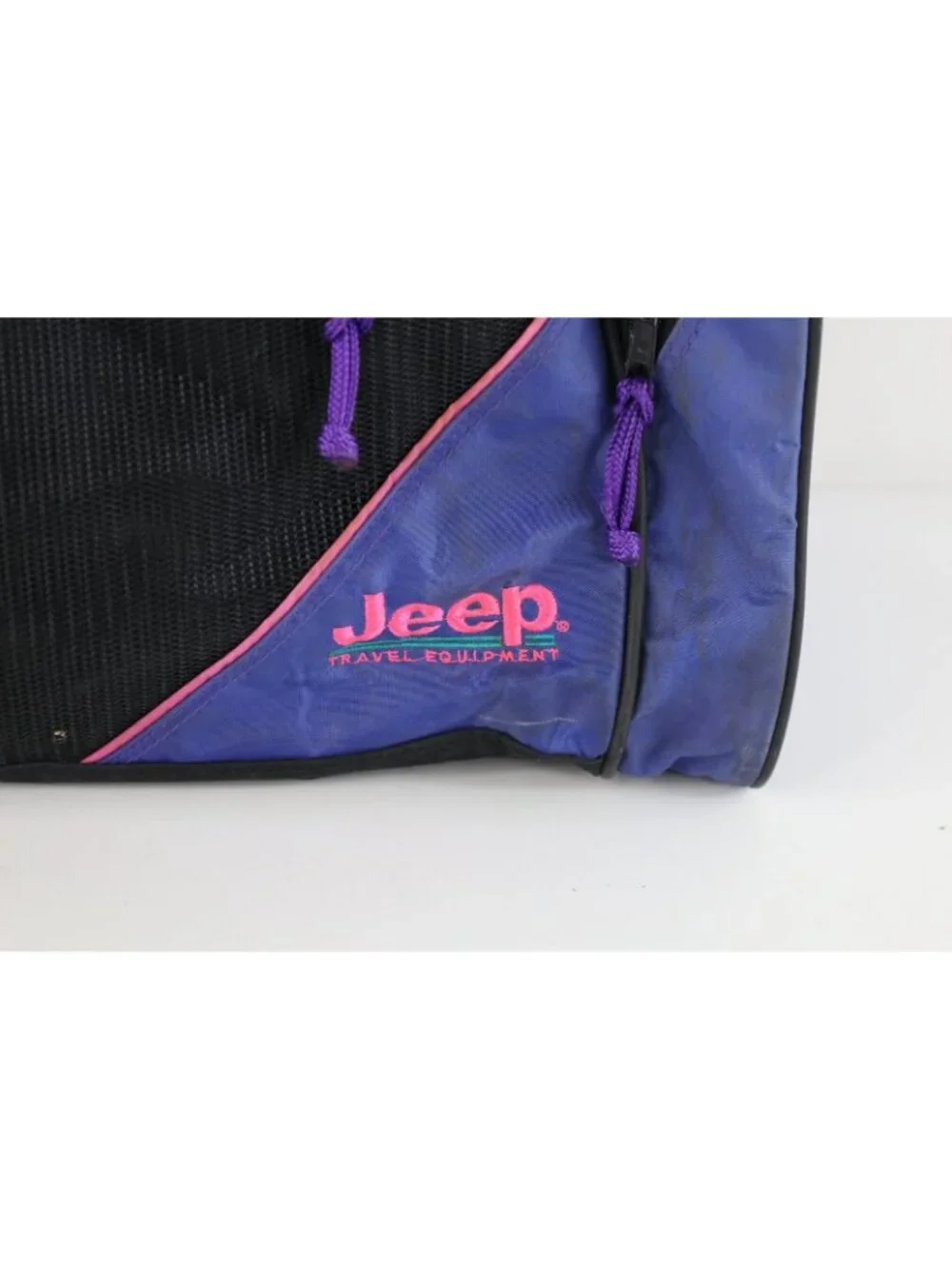 Vtg 90s Jeep Travel Equipment Distressed Spell Out Handled Duffel Bag Carry On